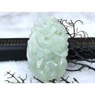 [Disk Crystal] [Flying Dragon In The Sky] Old Pit Ice Hibiscus Green Jadeite Flying Carving Pendant 