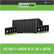 Ironwolf Pro 60TB~240TB Synology DS1821+ 64GB ECC 8-Bay NAS Server 56TB ~ 224TB (2 x 800GB SSD Cache