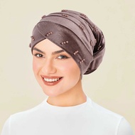 Trendy Muslim Turban Cap Forehead Crossed Velvet Beads Women Hijab Islamic Head Scarf Ladies Head Wr