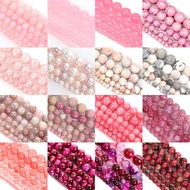 Natural Stone Beads Rose Pink Quartz Crystal Pearl Glass Jaspers Stripe Agate Beads for Jewelry Making DIY Bracelets Accessories