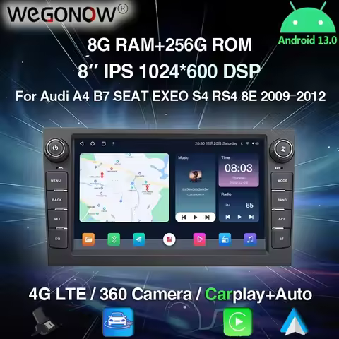 Carplay DSP 8" IPS Android13.0 8G+256G Car DVD Player GPS WIFI Bluetooth RDS Radio For Audi A4 B7 SE