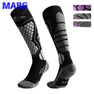 MABG ถุงเท้าสกีขนสัตว์อบอุ่นในฤดูหนาวรัดกล้ามเนื้อ,แห้งเร็วระบายอากาศได้ดีถุงเท้ากันหิมะกีฬากลางแจ้งกันลื่นยาว