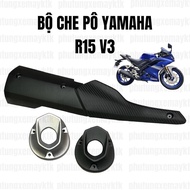 Yamaha r15 v3 exhaust cover set – shared with mt15 - checkered matte black color - black and silver 