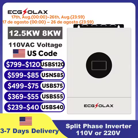 ECGSOLAX 12KW Split Phase Inverter 48V 110V or 220V Hybrid Solar Inverter Dual MPPT Off Grid MPPT 20