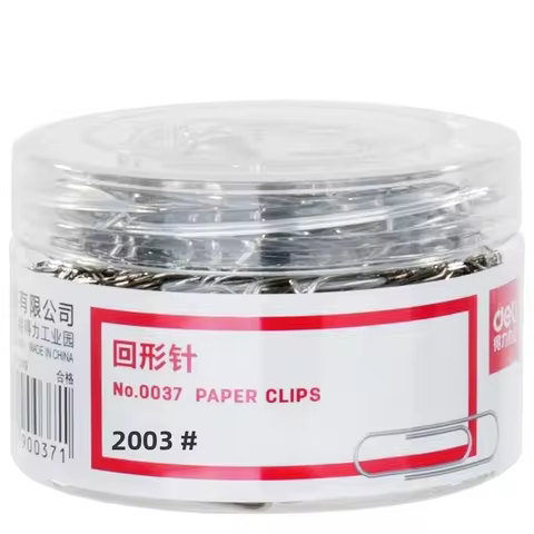 Deli 0037 Silver 3# Metal Paper Clips 200Pcs Canned Curved Clips Wholesale for Office School Daily S