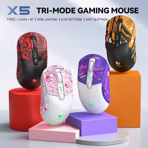X5 Gaming Mouse Three-Mode Charging Luminous RGB E-Sports Bluetooth with Anti-Skid Sticker DIY Wirel