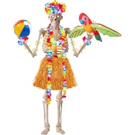 8 Pcs Summer Hawaiian 12 ft Skeleton Costume Accessories Hawaiian Hula Grass Skirt Tropical Flower G