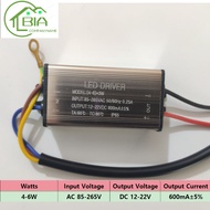 BIA LED Waterproof Driver Power Supply, Isolated Wide Voltage Flood Light Flat Panel Light Ballast, 4-6W, 600ma, 12-22V