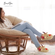 Women Christmas Elk House Slippers Cozy Home Cotton Shoes for Winter Home Indoor [BeautYou.sg]