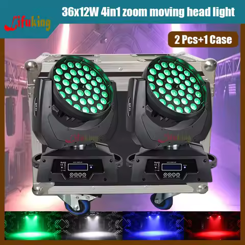 2Pcs Lyre Wash Zoom 36x12w RGBW 4in1 stage LED Zoom With Flight Case Beam wash zoom moving head ligh