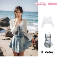 Pudding Store~​Beachwear 2-Color Tie-Dye Swimsuit With Chest Pad And Jacket "HY9572"