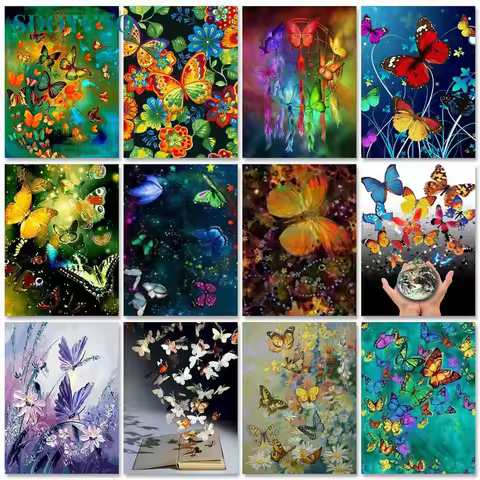 SDOYUNO 60x75cm Oil Painting By Numbers Butterfly Paint By Numbers On Canvas Watercolor By Numbers A