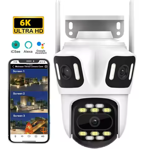12MPThree Lens PTZ IP Camera Outdoor 6K HD Three Screen WiFi Security Camera Auto Tracking 4K Dual L