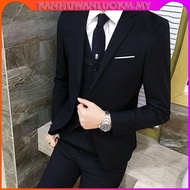 3 Piece Suit Men Blazer Lelaki Set Baju Tuxedo Slim Fit Blazzer Man Formal Business We