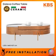 (FREE Installation + Shipping) KBS Dalexa Coffee Table / Ceramic Top / Solid Walnut Wood Veneer / Oval Shape (SSMC-A)
