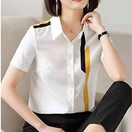 Áo Sơ Mi Nữ Màu Trắng Ngắn Tay Sọc Vàng Mẫu FR02 Thời Trang Nữ PONIVA Chất Vải Mềm Mịn, Tạo Cảm Giác