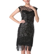 Vintage 1920S Flapper Great Dress O-Neck Cap Sleeve Sequin Fringe Party Midi Dress 2023 Party Dress Women's Dress Vestidos