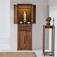 Solid Wood Shrine New Chinese Style Home with Door Altar Simple Buddha Shrine Black Walnut Altar Buddha Cabinet Clothes