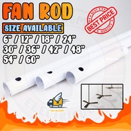 Ceiling Fan Rod KDK/PANASONIC ANY Fan Rod Extension 6" 8" 12" 18" 24" 30" 36" 42" 48" 54" 60" Ceiling Fan Pipe White