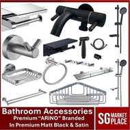 Arino Bathroom Accessories | Towel Ring | Soap Dish | Toilet Paper Holder | Bidet Spray | Robe Hook | Glass Shelf | Taps