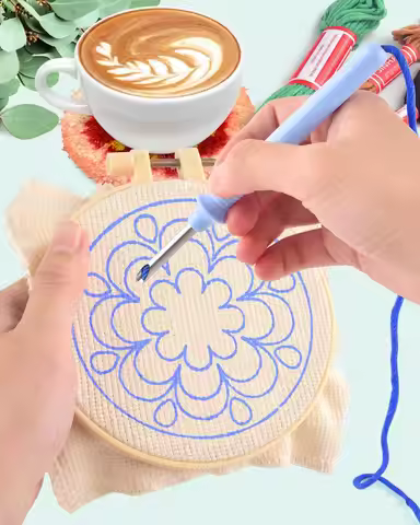 Punch Needle Coasters Kit for Beginners Adults 6pcs plant Pattern Embroidery Punch Needle Kits Tufte