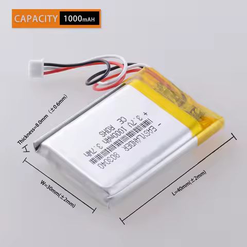 3.7V 1000mAh 803040 JST1.25 3P /JST1.25 2p Lithium Li-ion Polymer Battery Lipo