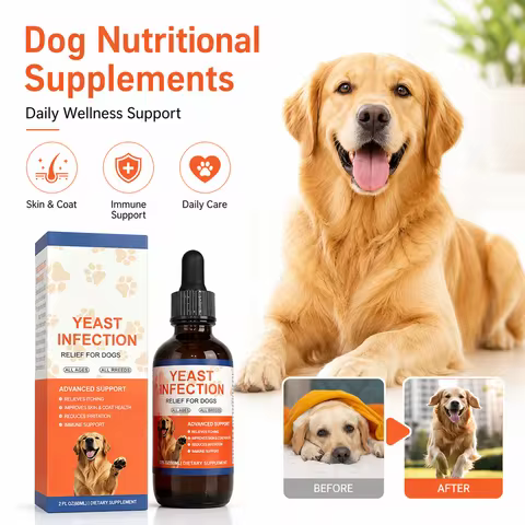 Dog Yeast Infection Relief Liquid Drops Supplement for Skin Health and Immune Support Dark Glass Dro
