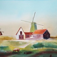 The Netherlands. Watercolor painting on paper