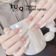 Nailbox Fu2Q - Square, Pointed Pearl Fake Nails with Gentle Bow