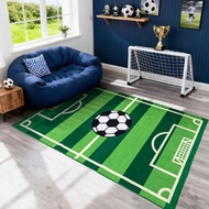 Soccer Field Area Rug Football Themed Carpet for Bedroom Playroom Green Sports Decor Mat with Soccer