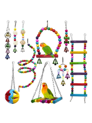 10 件/套鳥類玩具,包括鞦韆、藤球、木鱸魚、彩色梯子,適合錐尾鸚鵡、長尾小鸚鵡、愛情鳥