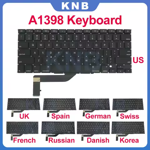 New Laptop Keyboard For Macbook Pro Retina 15" A1398 Keyboard US UK Russian Spain French 2012 2013 2