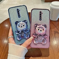 For OPPO Reno 2 Case Soft Silicone Bling Shockproof Electroplated TPU Cell Phone Casing For OPPO Reno2 Back Cover Bear Stand
