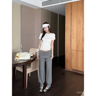 Popular iamannieww Spring dark gray detachable sock cuffs cuffed waist sports yoga pants sweatpants