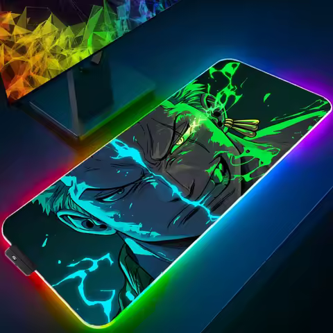 ONE PIECE Zoro Mouse Pad RGB Gaming Accessories Gabinete Gamer PC Computer Desk Mat Backlight Keyboa