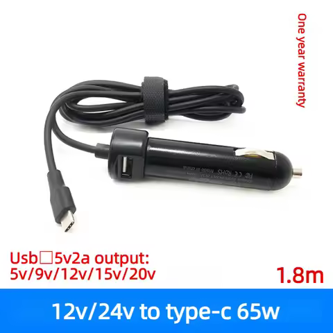 20V 65W USB-C (Type-C) Car Charger For Xiaomi Huawei Lenovo Dell and HP Laptops