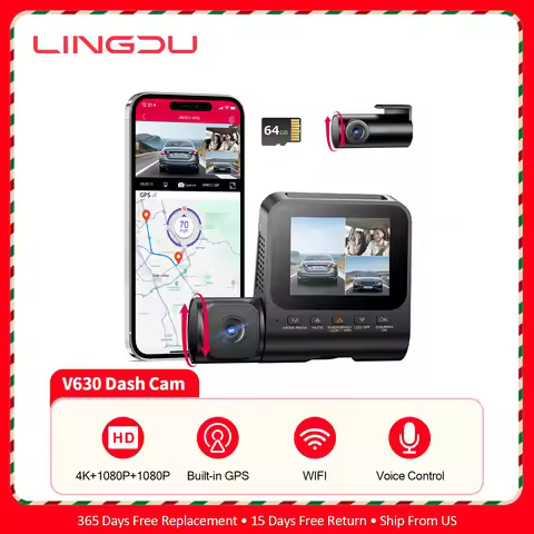LINGDU V630 Dash Cam 3 Channel Dash Camera for Cars 4K+1080P+1080P Front Inside and Rear Triple Car 