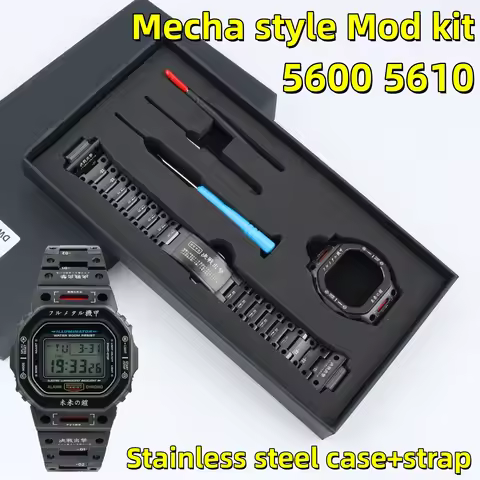 DW5600 Mod kit metal case+strap For Casio G-SHOCK GW-B5600 GMW-5610 GWX-5600 DW-5600 Men mecha Stain