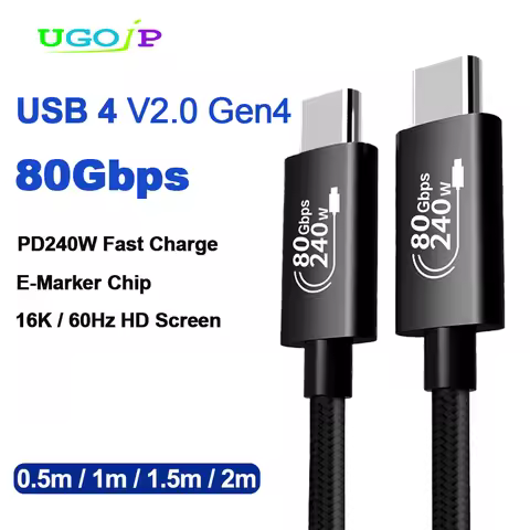 UGOjP Thunderbolt 5 Cable Type C 80Gbps 16K USB4 Coaxial Data Cable USB C To C PD240W Fast Charge Ca