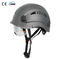 หน้ากากมีในตัวหมวกกันน็อคสำหรับเล่นสเก็ตบอร์ด ABS แบบแข็งลายคาร์บอนไฟเบอร์หมวกป้องกันศีรษะสำหรับวิศวกรป้องกันศีรษะแบบอุตสาหกรรม ANSI