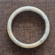 豆種白底青翡翠手鐲 Size 58 Jade Bangle