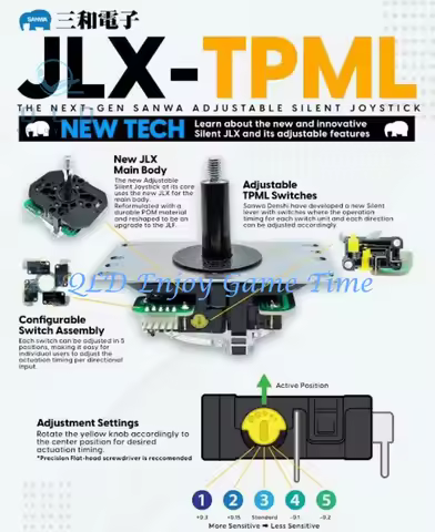 Original Japan SANWA joystick, JLX-TPML-8YT-SK, Silent Leaf Adjustable, Arcade fighting game, Consol