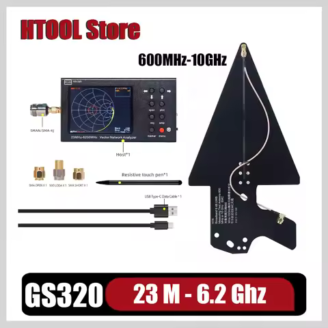 HTOOL GS320 Vector Network Analyzer 6GHz HT6 Log Periodic Antenna Measuring Voltage Standing Wave Ra