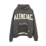 [Used] Balenciaga BALENCIAGA Tape Type Ripped Pocket Hoodie, Distressed Finish, 744190, Cotton Hoodi