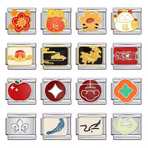 9mm Cute Chinese Style Fortune Cat Apple Lucky Bag Lucky Cloud Italian Stainless Steel Bracelet Link