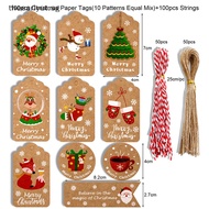 Theearlyut 100pcs Merry Christmas Gift Tags Kraft Paper Card Hang Tag Christmas Party Favor .