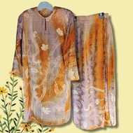 [XS-S] Baju Kurung Pesak Biasa Tradisional Synthetic Brown Shining Floral Bundle