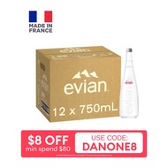 Evian Natural Mineral Water Glass Bottle 12 x 750ml - Carton