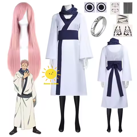 Anime Women Ryomen Sukuna Cosplay Costumes Underwear Coat Scarf Sukuna Suits Wig Tattoo Ring Hallowe