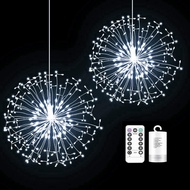 2 Pack 198 LED Fireworks Lights, Hanging Starburst Lights, Battery Operated Fairy String Lights with